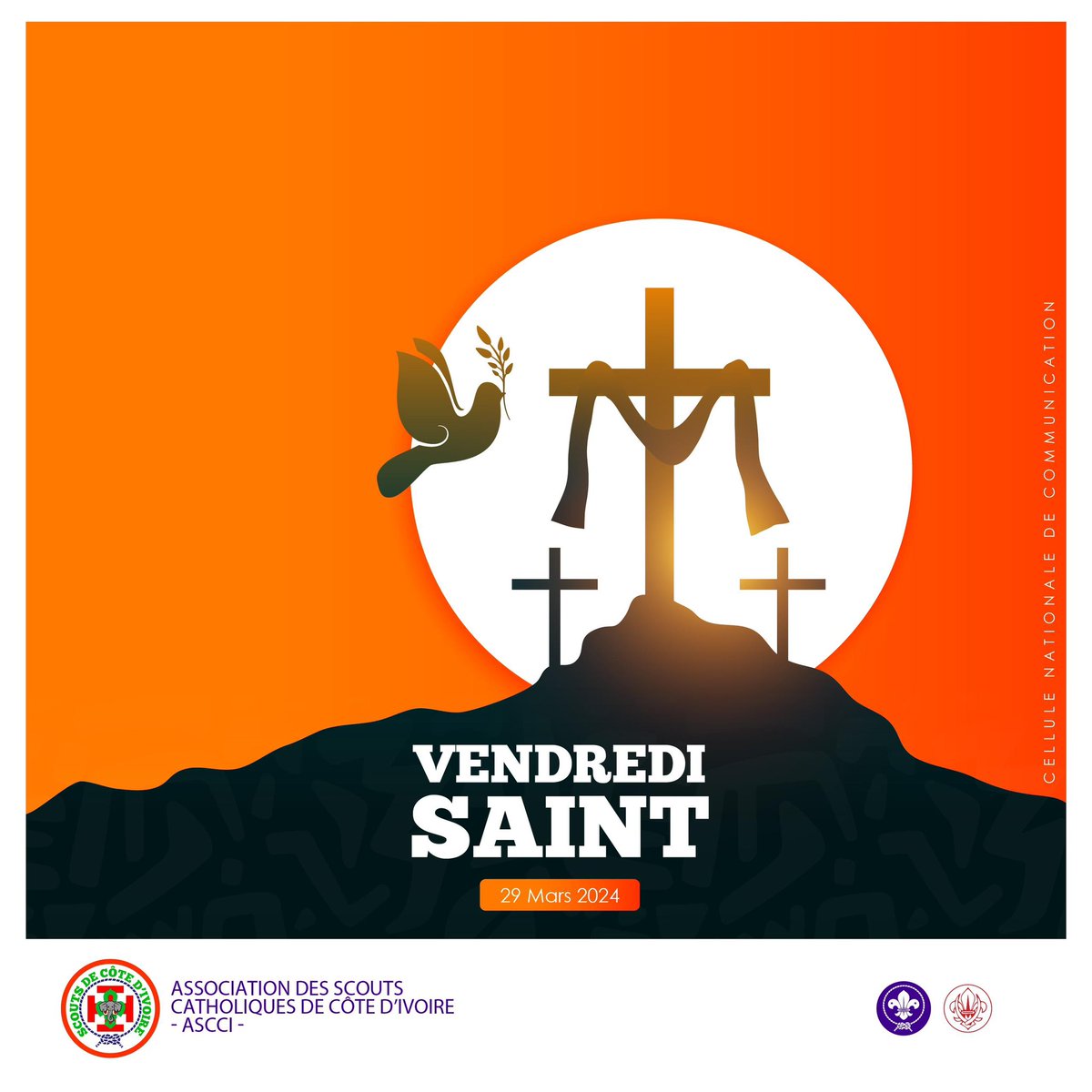 scout_ascci's tweet photo. Vivons ensemble la passion du Christ en ce Vendredi Saint.
Nous t’adorons Ô Christ et nous te bénissons !
Parce que tu as racheté le monde par ta Sainte Croix 🙏🏾
#SCOUTS #ASCCI #VendrediSaint #SemaineSainte2024 https://t.co/CUgfiD89nl