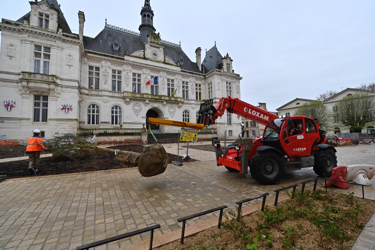 Mairie_Niort's tweet photo. #Niort Les plantations d'arbres place Martin Bastard vont se poursuivre toute la journée. L'espace se transforme progressivement, le bitume laisse place à la nature 😀 https://t.co/bY2GNHC7UC