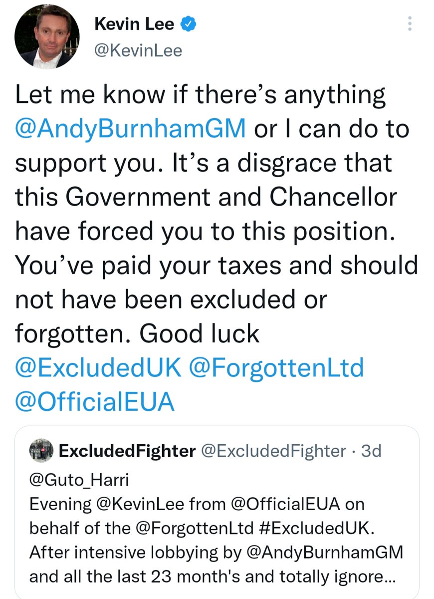 @ExcludedFighter @AndyBurnhamGM Remember those days well just like 400,000+ fellow #ExcludedUK & #ForgottenLtd will across #GreaterManchester.

@AndyBurnhamGM was at the forefront of the campaign for justice and i remember this reply to @ExcludedFighter

@jakelibdem @MarishaRayLD
twitter.com/MayorofGM/stat…