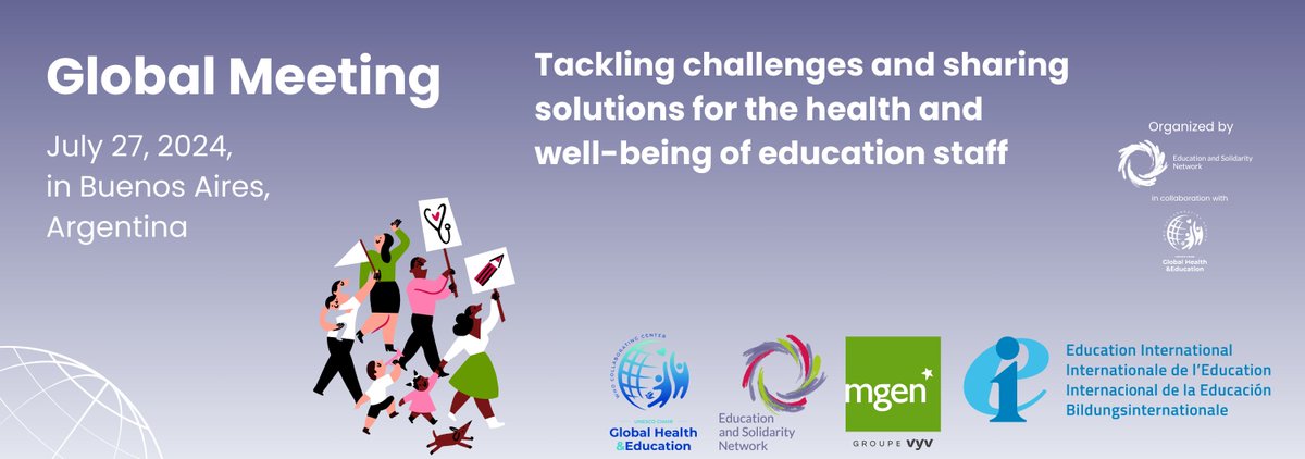 🌎 Join us at the Global Meeting on health and well-being of education staff by @Educ_solidarite with @UNESCOchairGHE ⁉️ When? July 27 in Buenos Aires 🇦🇷 as part of the 10th World Congress of @eduint ➡️Register now: bit.ly/formba24 ➡️More info: bit.ly/buenosaires2024