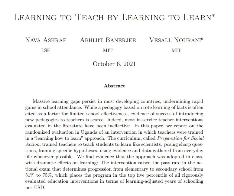 sanz_ismael's tweet photo. Aprendiendo a aprender se aprende a enseñar. El artículo del Nobel Banerjee. Formación para docentes sobre enseñar a estudiantes a aprender como científicos: planteando preguntas precisas, hipótesis específicas, usando evidencia y datos de vida cotidiana https://t.co/3f4FmQAikm https://t.co/sNIm44hmvL