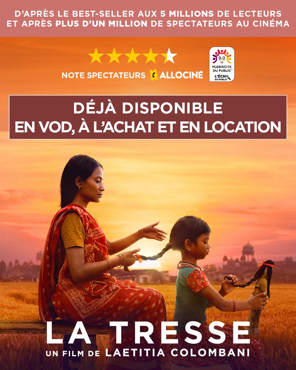 Un succès qui a touché 5 millions de lecteurs et captivé plus d'un million de spectateurs au cinéma ! #LaTresse, le film bouleversant de #LaetitiaColombani, est déjà disponible en VOD. Ne manquez pas cette belle histoire !