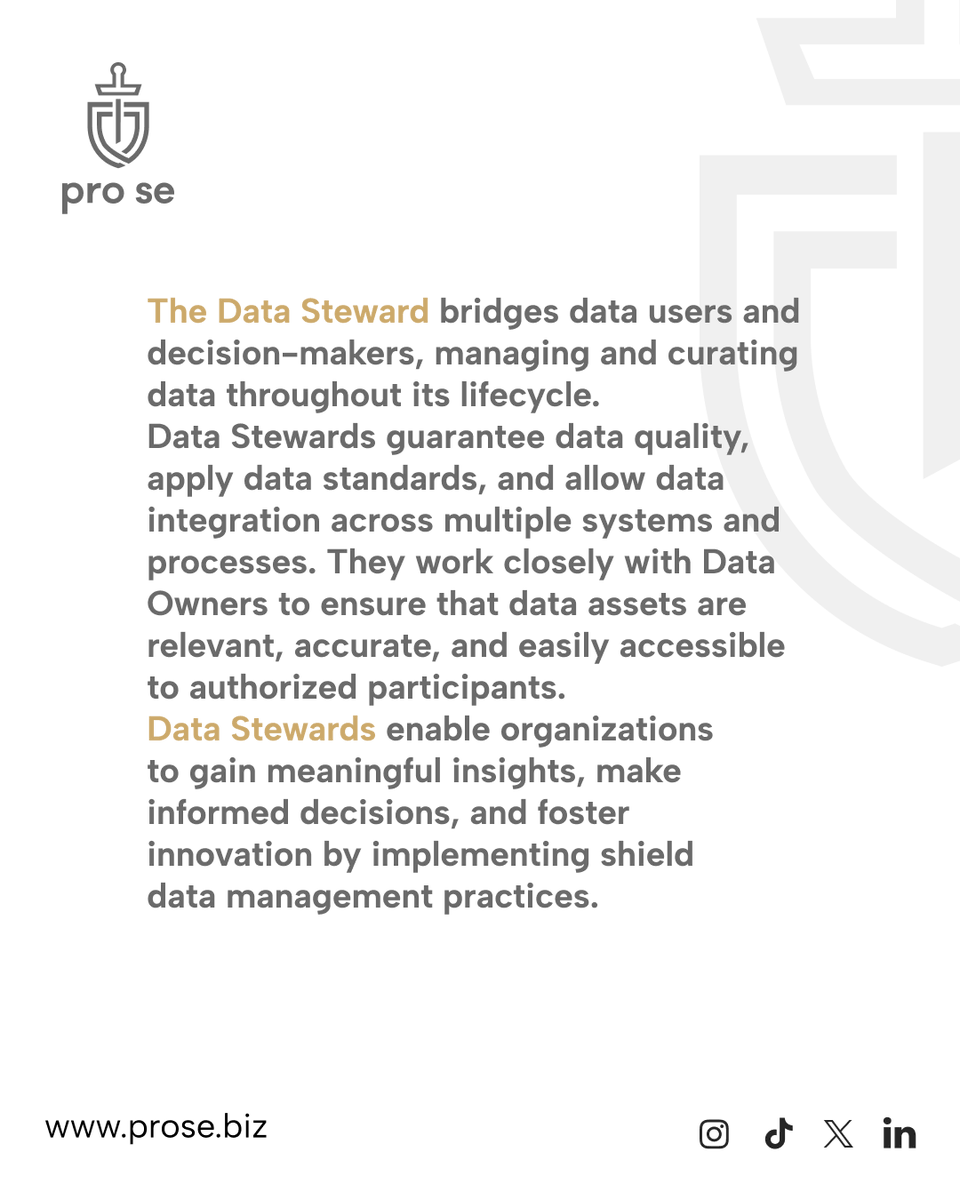 ProSe_Privacy's tweet photo. As custodians of data integrity and digital trust, Data Owners, Data Stewards, and Data Custodians work together to navigate the complexities of the data-driven era.
#dataownership #datastewardship #datacustodian #datadriven #dataassets #regulatorystandards #prose https://t.co/1I83bM3MoV