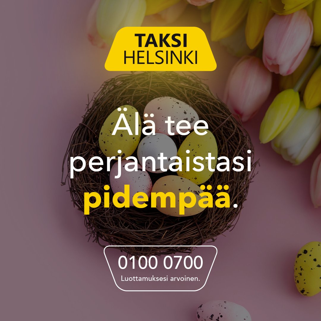 Tilaa Taksi Helsinki helposti ja nopeasti apin kautta ja kurvaa määränpäähäsi luotettavasti ja turvallisesti. Lempeää pääsiäistä! 🐰