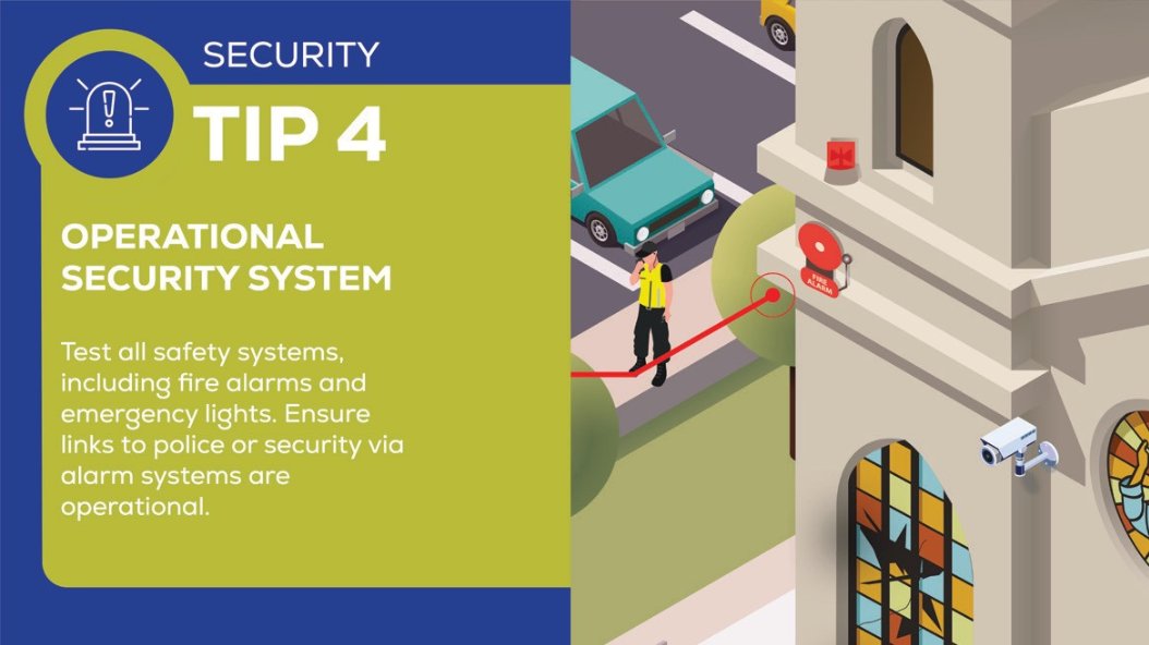 📌 Tip 4️⃣ Test your operational #security systems regularly. Check fire alarms, emergency lights, and #alarm links to #police or security. #MosqueSecurity #forSafeWorship 🔗 mosquesecurity.com/20-security-ti…