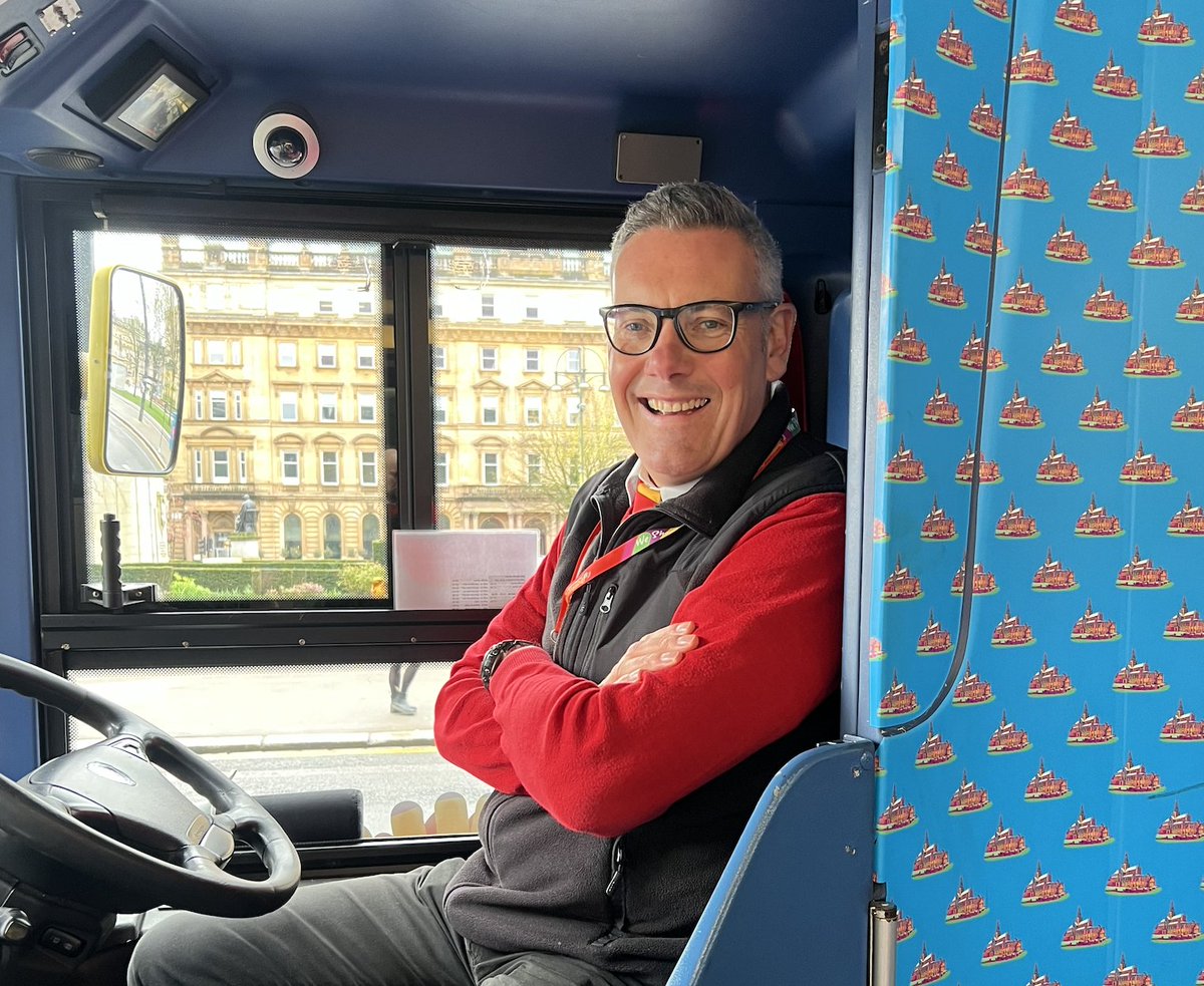 🎤 Welcome back tour guides! 🎤 Andy and Donna setting off on the first live guided tour of the season! We're so excited to have the tour guides back telling Glasgow's best stories! #WeShowYouGlasgow #GlasgowStories #TourGuide #GlasgowTourBus