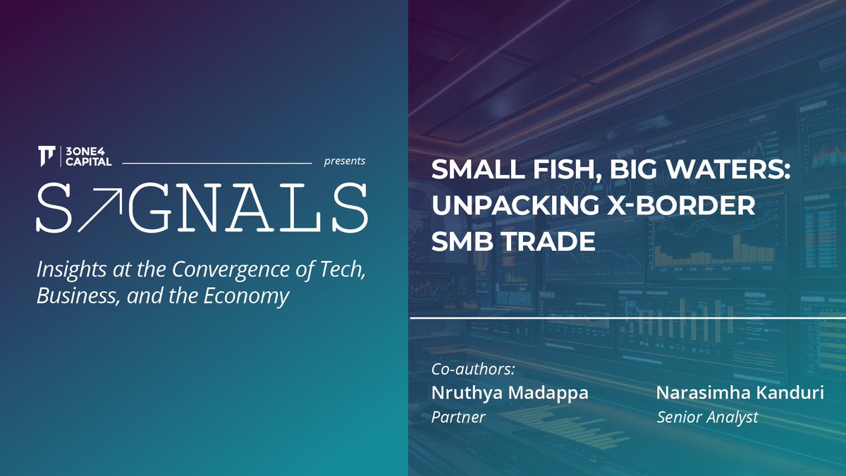 By 2030, global cross-border e-commerce will reach $2 trillion, with India's market surging to $350 billion. For Signals, @nruthya7 (Partner) & @NarasimhaKan (Senior Analyst) stress the need for tech solutions to aid SMBs. Visit our blog for more - 3one4capital.com/blogs/small-fi…