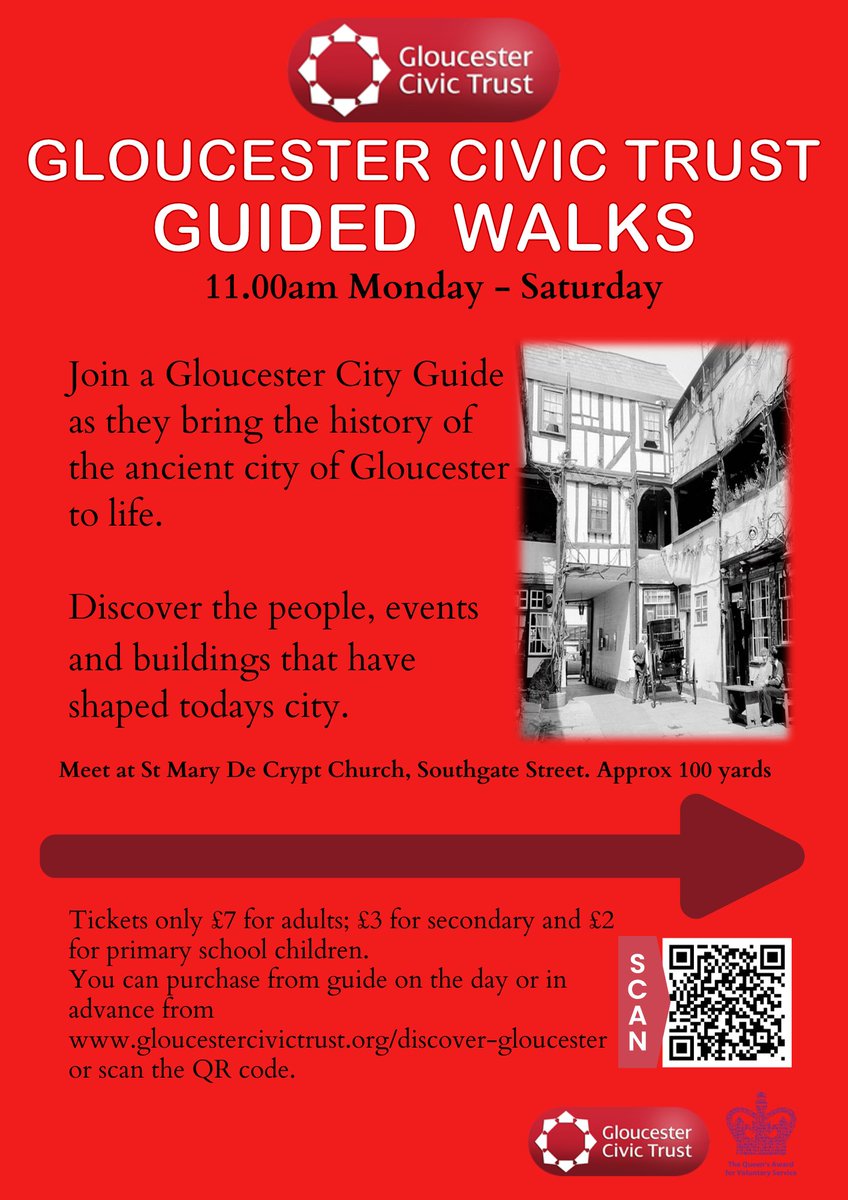 Our wonderful City Guided Walks start next month! That's next week!!! 🎉🎉🎉 They start at 11am, well worth booking. Big thank you to @discoverdecrypt for allowing us to start from there whilst work is going on at The Tower. Spread the word please! #Gloucester