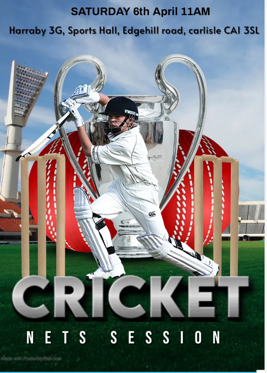 Calling all Cricketers. Scotby CC are having a pre season indoor training session on the 6th April. If anyone is looking for a team for the upcoming season give us a message and come down and have a nets session with us #carlisle #cricket