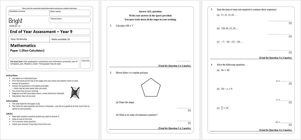🎓Year 9 end of year assessment🎓 The end of year exam for year 9 is now on available to download from Bright, including a mark scheme and marksheet. (Other year groups will be on shortly!) bright-maths.co.uk/assessments