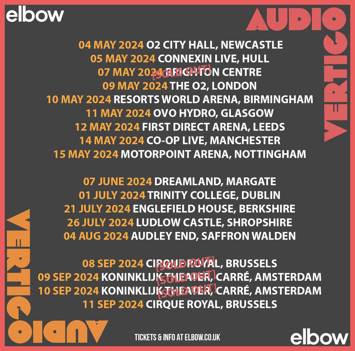 Don't miss elbow’s Audio Vertigo Tour in 2024. All remaining tickets available at elbow.co.uk