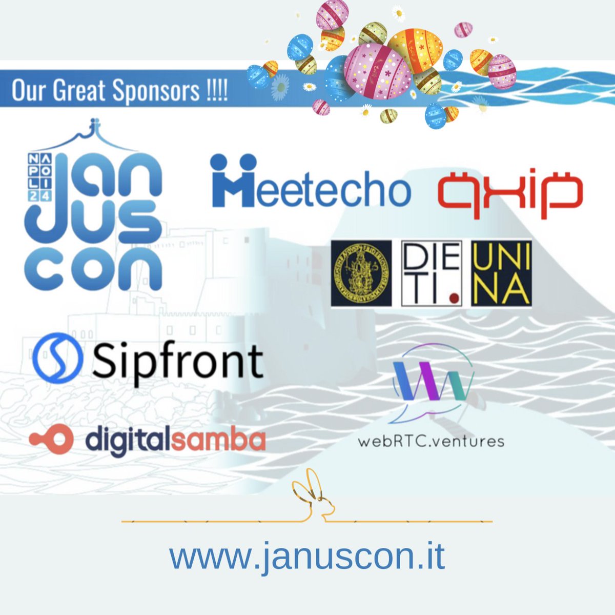 We want to wish you all a Happy Easter if you celebrate, or else, have a great weekend! 🐰And we do it by once again thanking the organizers and our sponsors, as a symbol of support and sharing!Next week will be April, finally the month of #JanusCon! januscon.it 🌷🐣