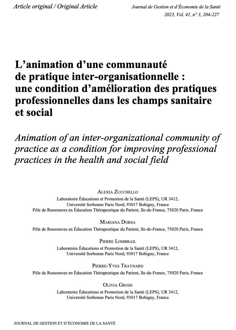 [Nouvelle publication @LepsUR3412_UP13 @univ_spn @ChairEpuss @PoletpIdf] 'L’animation d’une communauté de pratique inter-organisationnelle : une condition d’amélioration des pratiques professionnelles dans les champs sanitaire et social' via @Cairninfo 👉 cairn.info/revue-journal-…