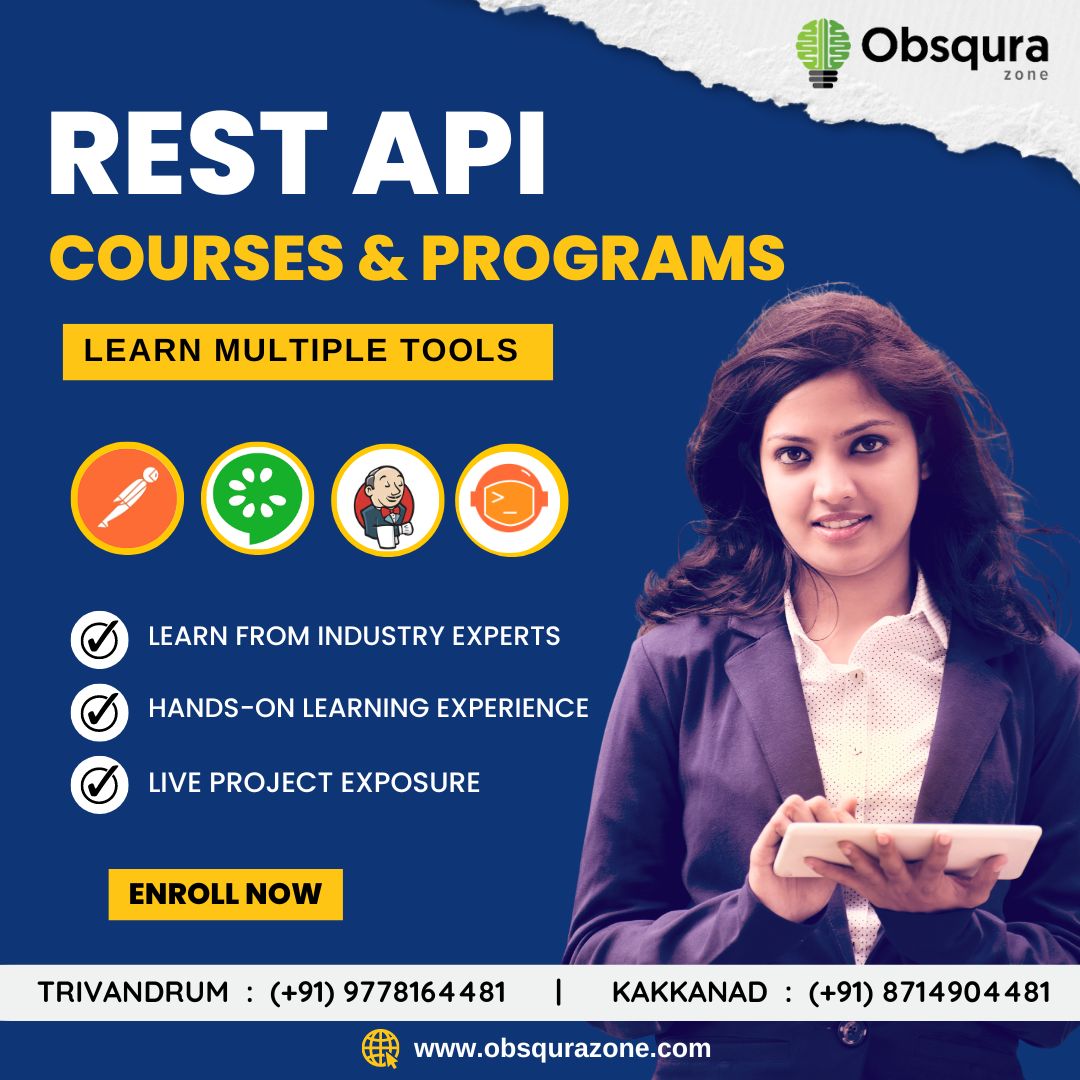 REST API Courses and Programs! Learn API Automation Testing from Industry Experts. Register for free demo today! 📲For more info please contact: 📍Trivandrum Call/WhatsApp:(+91) 9778164481 📍Kakkanad Call/WhatsApp:(+91) 8714904481 #API #RestAPI #Online #ObsquraZone