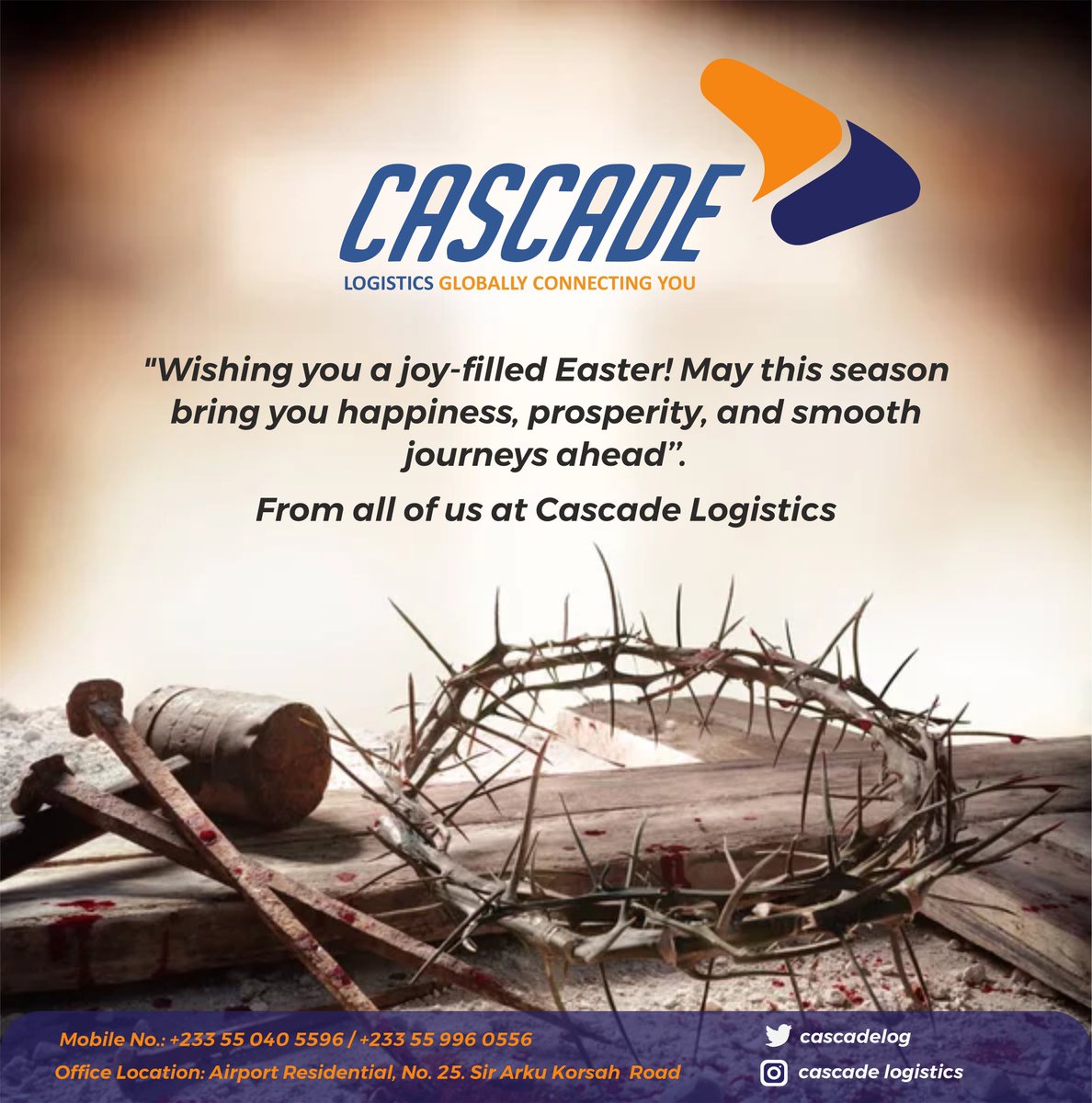 Happy Easter to our cherished clients from all of us at Cascade Logistics 

#Airfreight
#Seafreight
#Courier
#Haulage
#DoortoDoor