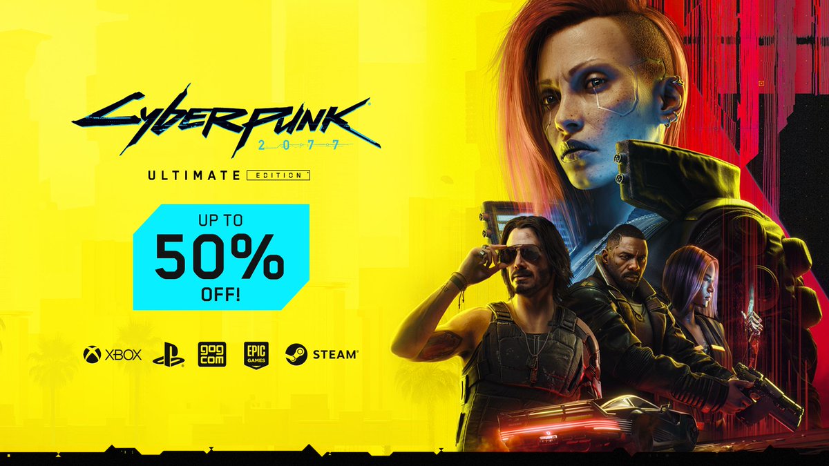 Can’t stop thinking about Night City? No wonder, it’s a city like no other! 🌃 Explore it in its full glory as #Cyberpunk2077 and #PhantomLiberty are now discounted on all platforms! Head to @GOGcom, @Steam, @EpicGames, @PlayStation or @Xbox and discover deals up to 50% off!