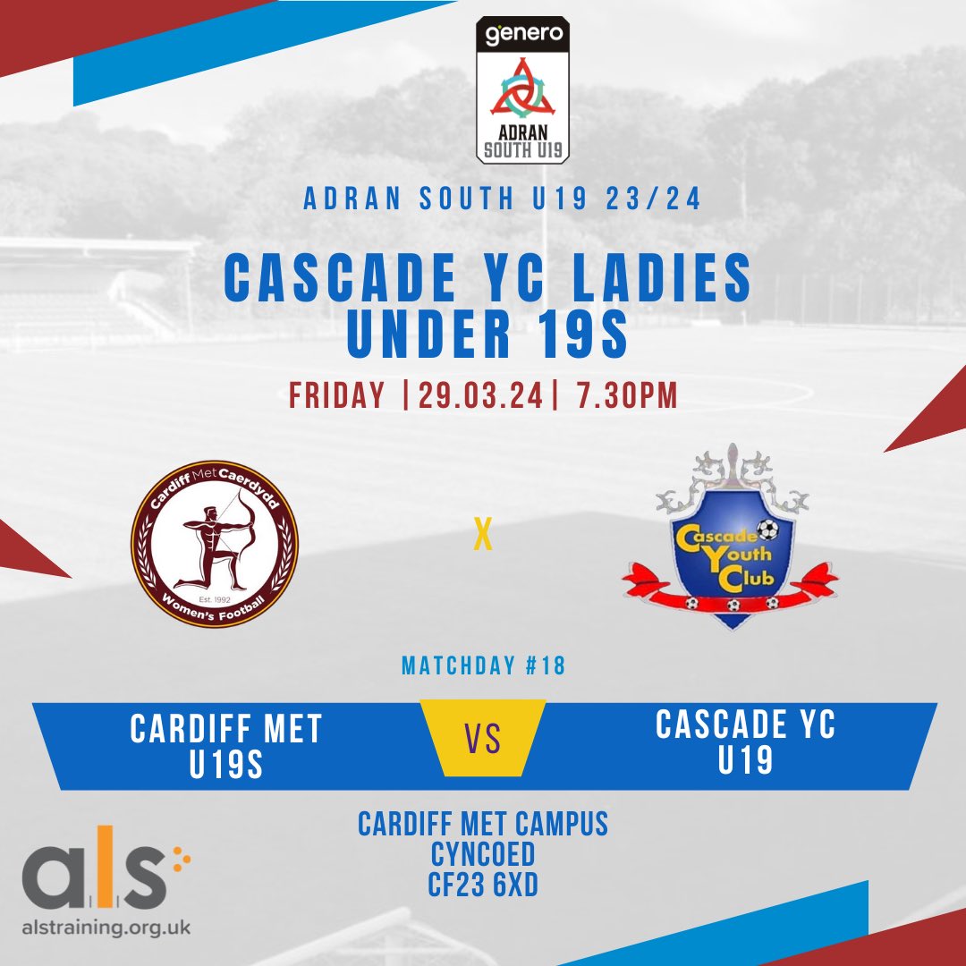 After a few weeks off our under 19s are back on the road this evening as they head to Cyncoed Campus to take on @CardiffMetWFC Good Luck Girls 🤞🏻👊🏼 #UpTheCade 💙❤️
