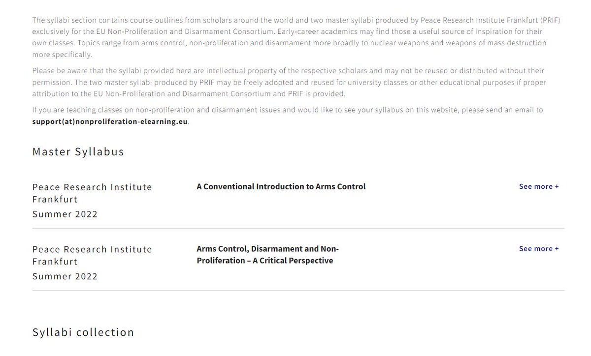 Pleased to announce our latest addition in our Syllabi section! 📚 Explore course outlines from global scholars and exclusive master syllabi by @PRIF_org for the @EU_NonProlif. Perfect inspiration for budding academics in arms control and disarmament! 📑➡️lc.cx/QH2aRP