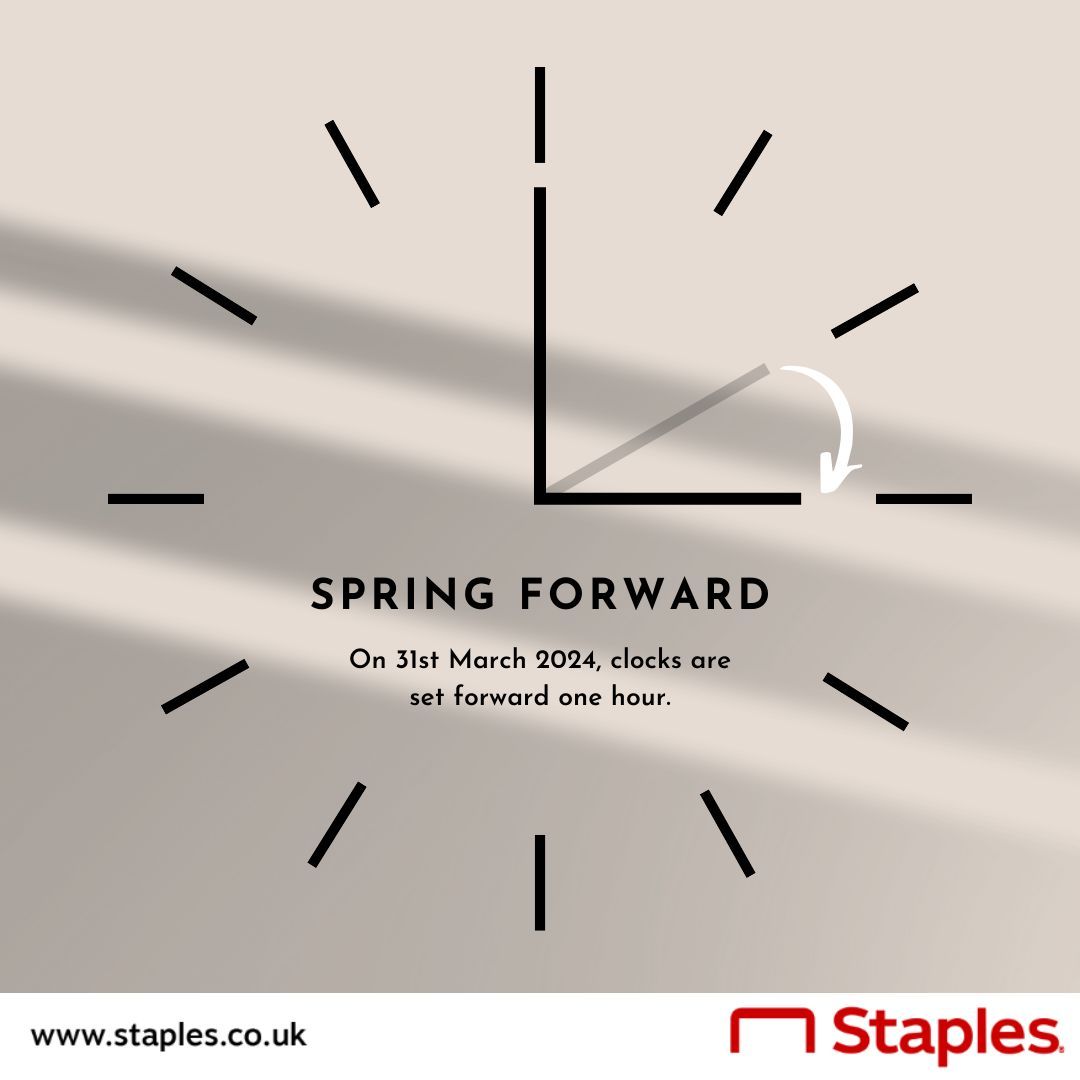 Happy Friday! As we kickstart the long weekend with Good Friday, let's soak up the extra relaxation time and enjoy the Easter festivities 🐰🌷 Don't forget that on Sunday, we'll be springing forward into British Summer Time, giving us an extra hour of daylight!🕰️☀️ - #StaplesUK