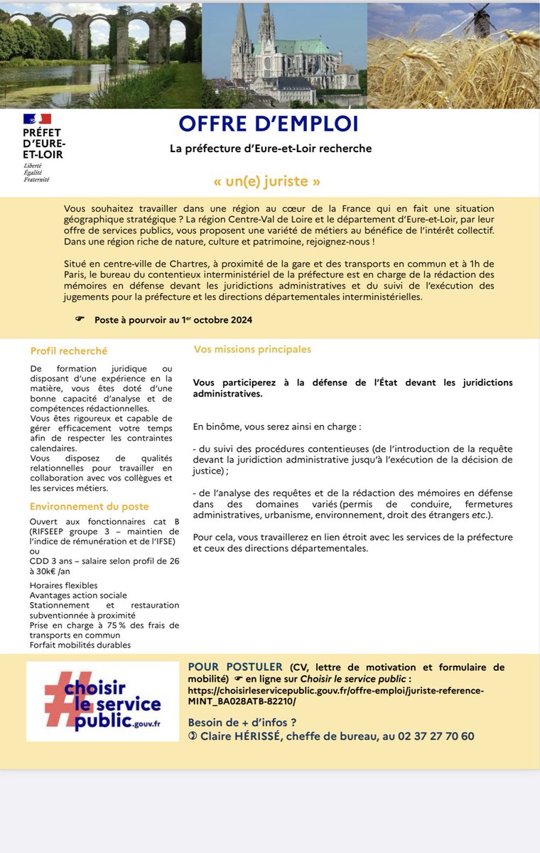 Prefet28's tweet image. 🔵 La préfecture d’Eure-et-Loir recrute🔴

Pour postuler, plus d’informations ci-dessous 👇