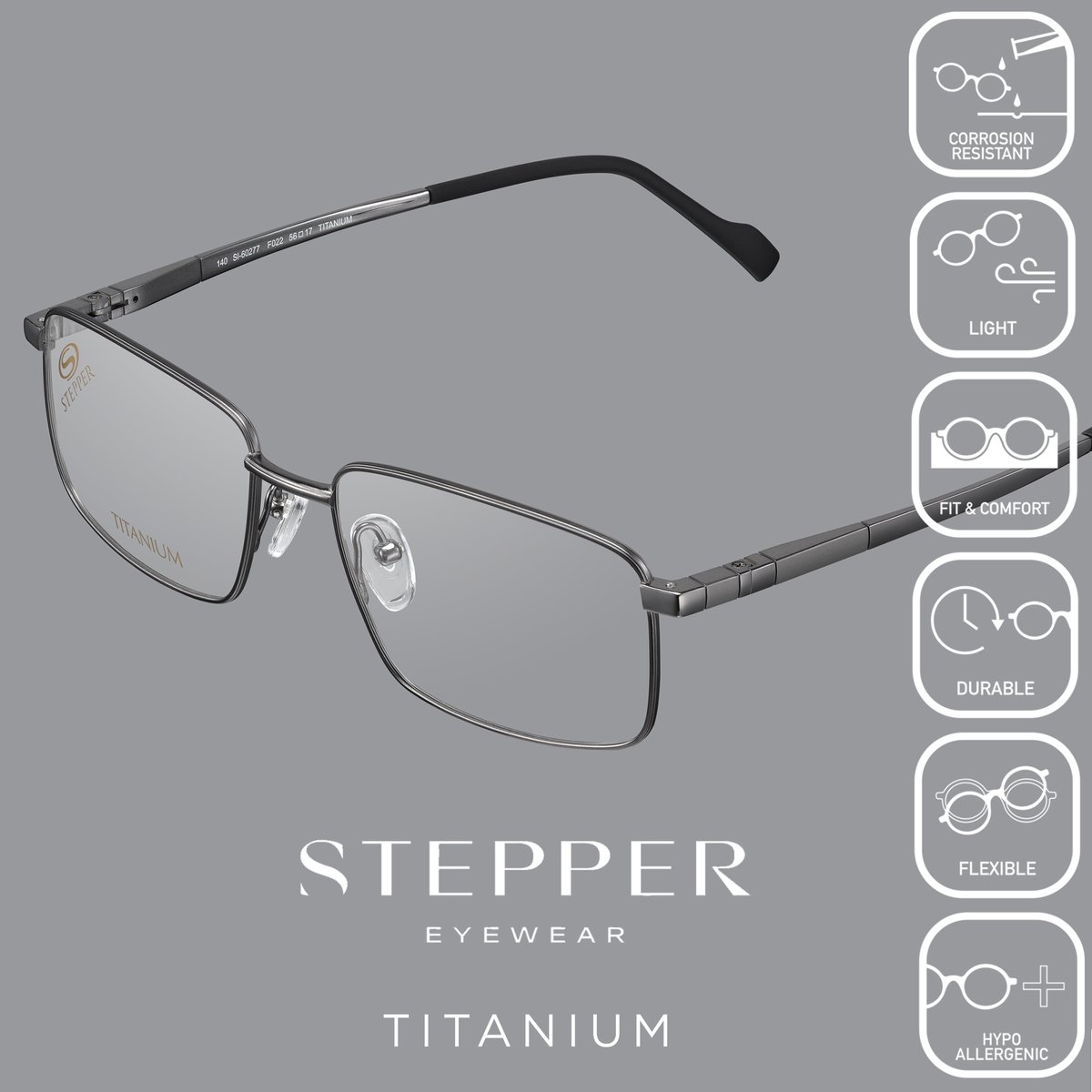 Titanium: the pinnacle material of eyewear design 
#steppereyewear 
#titanium  
#lightweight 
#flexible
#durable
#corrosionresistant
#allergyfree
#fitandcomfort