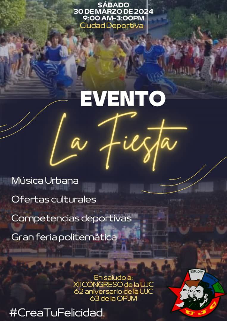 Súmate a La Fiesta 🎉🕺 🎶 

No seas un expectador, ni dejes que te lo cuenten y #CreaTuFelicidad 😉👇‼️
#12CongresoUJC
