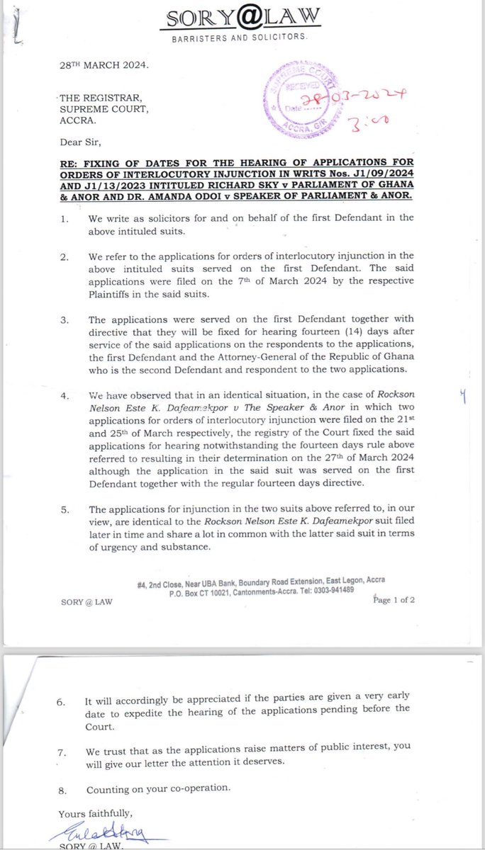 BREAKING NEWS:

Lawyers for the Speaker of Parliament have officially written to the Chief Justice demanding an expedited hearing of the Richard Sky’s Application for Interlocutory Injunction against the transmission and/or assent of the anti-Gay Bill passed by Parliament.