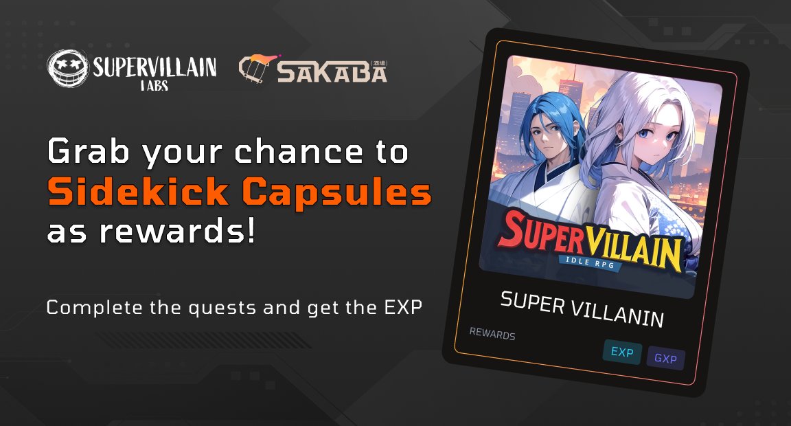 SAKABA_xyz's tweet photo. 🎁Giveaway Sidekick Capsules(mint tickets) from Supervillain Labs!!

Don't miss out on your chance to mint your Sidekick
NFT from #SupervillainLabs 😉

✅ How to enter
Complete quests on Sakaba!
https://t.co/zT9picXJuH
🎁 Sidekick Capsules(mint tickets) × 10each winner
📅 29th March ~ 5th April

#Giveaways #NFT