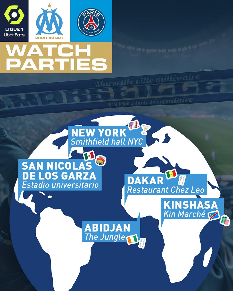 #OMPSG à travers le monde 🌍

Vivez intensément le 𝐂𝐥𝐚𝐬𝐬𝐢𝐪𝐮𝐞 en participant à l’une des watch parties de l’OM 👉 🇨🇮🇸🇳🇨🇩🇺🇸🇲🇽

Plus d’infos ici ➡️ sur.om.fr/3xjOtFi