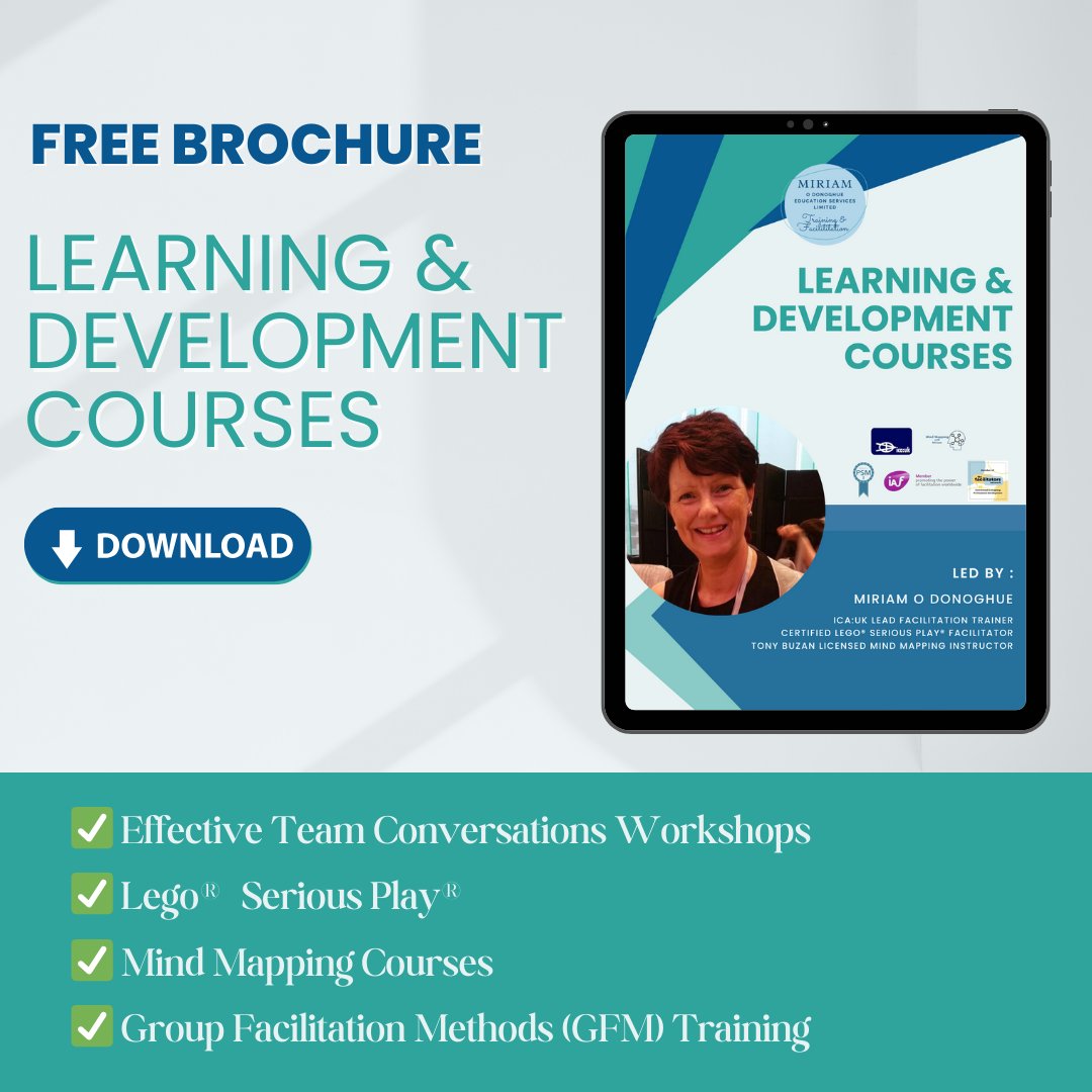 Are you interested in some learning and development courses for your staff? Check out my new brochure which includes details on: ✅ Effective Team Conversations ✅ Lego® Serious Play® Training ✅ Mind Mapping Courses ✅ Group Facilitation Methods (GFM) bit.ly/3VCGI7a