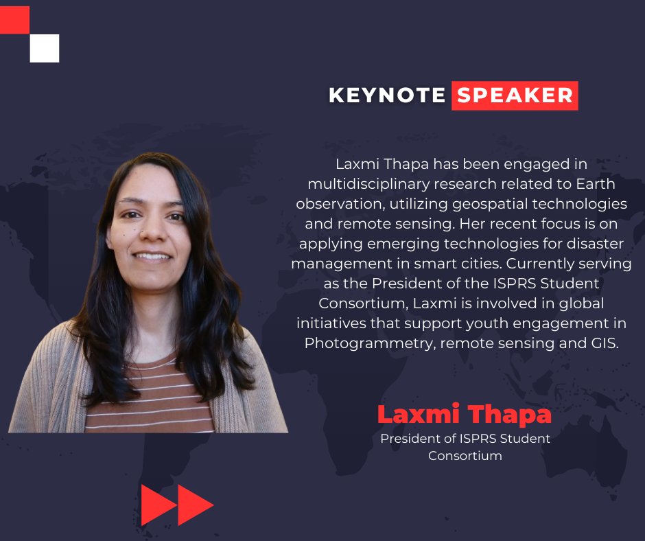 With great joy and pride, we present our first Keynote Speaker - President of <a href="/ISPRS_SC/">ISPRS SC</a>,  Laxmi Thapa <a href="/lAxMi15tHaPa/">Laxmi Thapa</a>!
We are looking forward to the conference together, sharing experiences and just having a good time! 

#ISPRS #Students #Consortium #Networking #Keynote