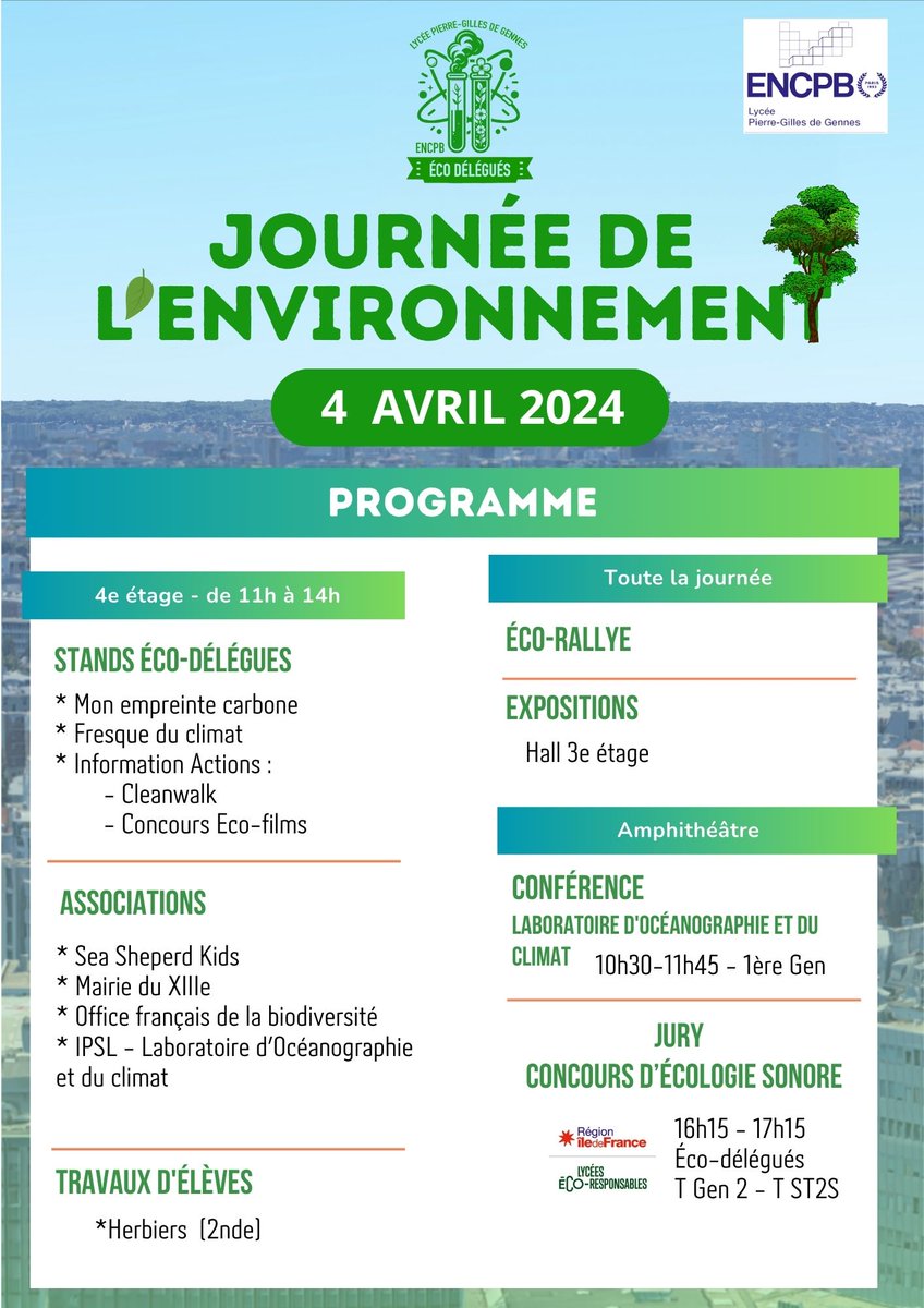 📢 4 Avril : Journée de l'#environnement organisée par nos éco-délégués  🌎🌳<a href="/DocsParis/">Documentation académie de Paris</a> <a href="/Academie_Paris/">Académie de Paris</a> <a href="/ENCPB/">ENCPB Paris</a>