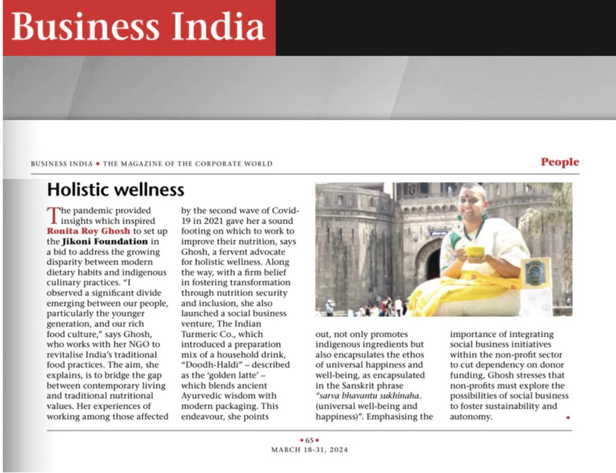 Big thanks to #BusinessIndia for spotlighting our social business initiative #TheIndianTurmericCo by Jikoni Foundation
Such recognitions fuel our mission to empower communities and celebrate the richness of Indian tradition.

Get your taster’s pack today!

#SocialBusiness