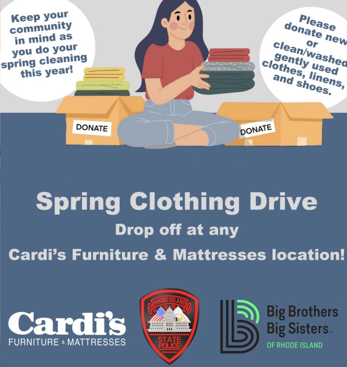 Tune in to Studio 10 WJAR on NBC 10 WJAR weekdays at 12:30pm. Today, Trooper Krystal Carvalho from the @RIStatePolice and Jennifer McAustin from @BBBSA RhodeIsland will zoom in with NIROPE, Ron and Pete Cardi to discuss the ongoing clothing drive to benefit the organization.