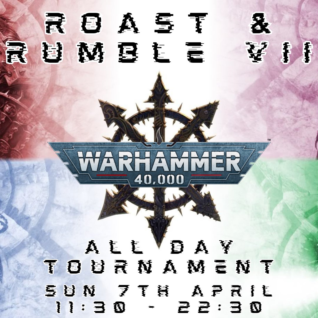 roastandroll's tweet photo. Warhammer players! Sign up for the seventh Roast &amp; Roll all-day Warhammer 40,000 tournament, taking place on Sunday the 7th of April from 11:30 - 22:30! https://t.co/l8TUw5VkfZ https://t.co/1NhJ2uiSGM