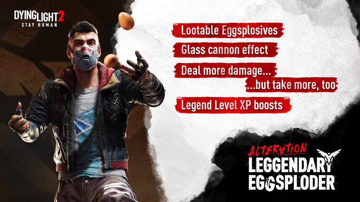 This weekend, show zombies what to fear with the Leggendary Eggsploder alteration! 🥚 Lootable Eggsplosives 🥚 Glass Cannon effect - deal more damage, but also take more damage 🥚 Legend Level XP boost