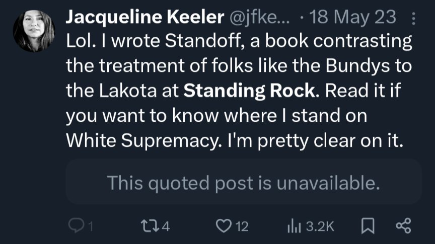 Jackie Keeler & Mutual Aid: 🧵

2016 Jacqueline Keeler used mutual aid to go to #StandingRock, which she then monetized into a book. She hasn't tweeted about SR since May '22 unless it was to promote herself. SR is still fighting 2522 days later. 

fundrazr.com/NativeJournali…