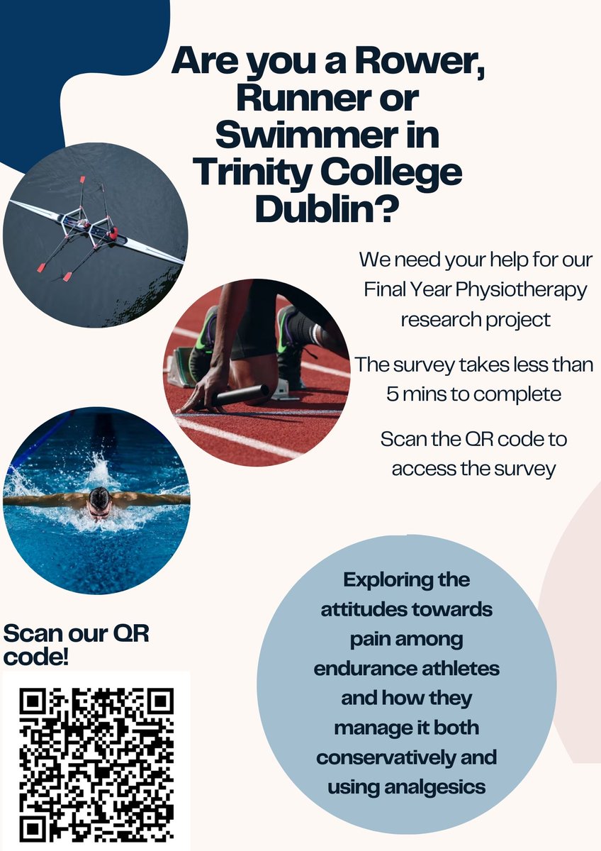 Are you an endurance sport athlete in @tcddublin @tcdsports @TCDHealthP 🚣🏃🏊‍♀️. Please answer this short (5 mins!) survey 👇 and tell us what you know and understand about pain management 🙏 @duboatclub @DULBC1976 @CommercialRC forms.office.com/Pages/Response…