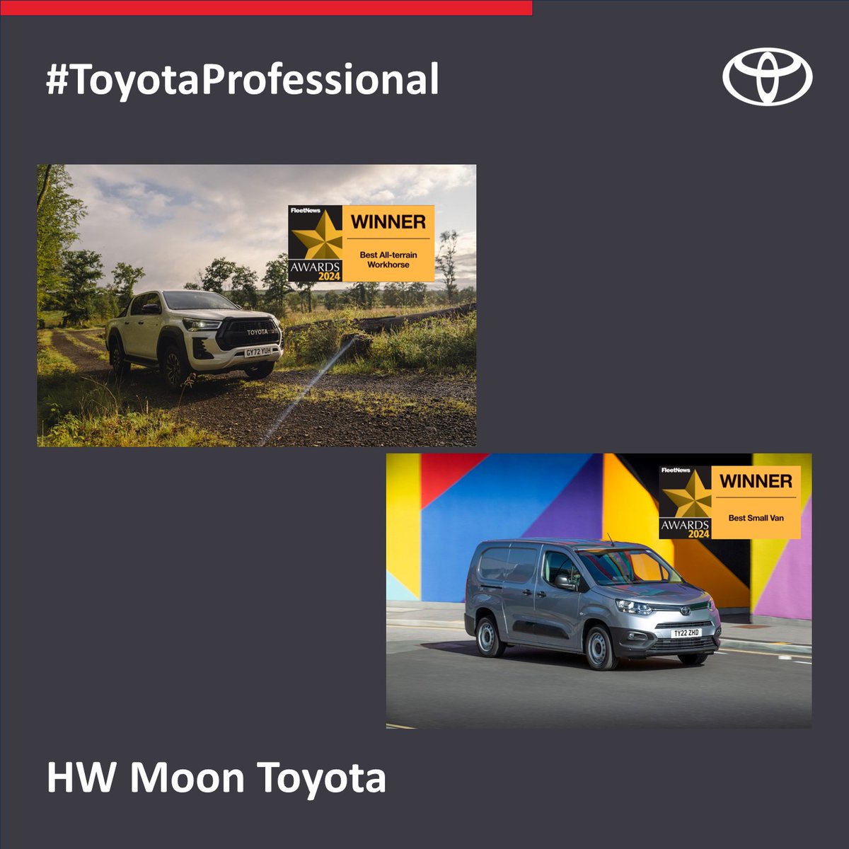 The Toyota Professional lineup shines bright at the 2024 Fleet News Awards. Ready to explore? Contact Peter Leigh on 01942 219999 or visit bit.ly/48mBArE
#HWMoon #Toyota #Wigan #StHelens #ToyotaProfessional