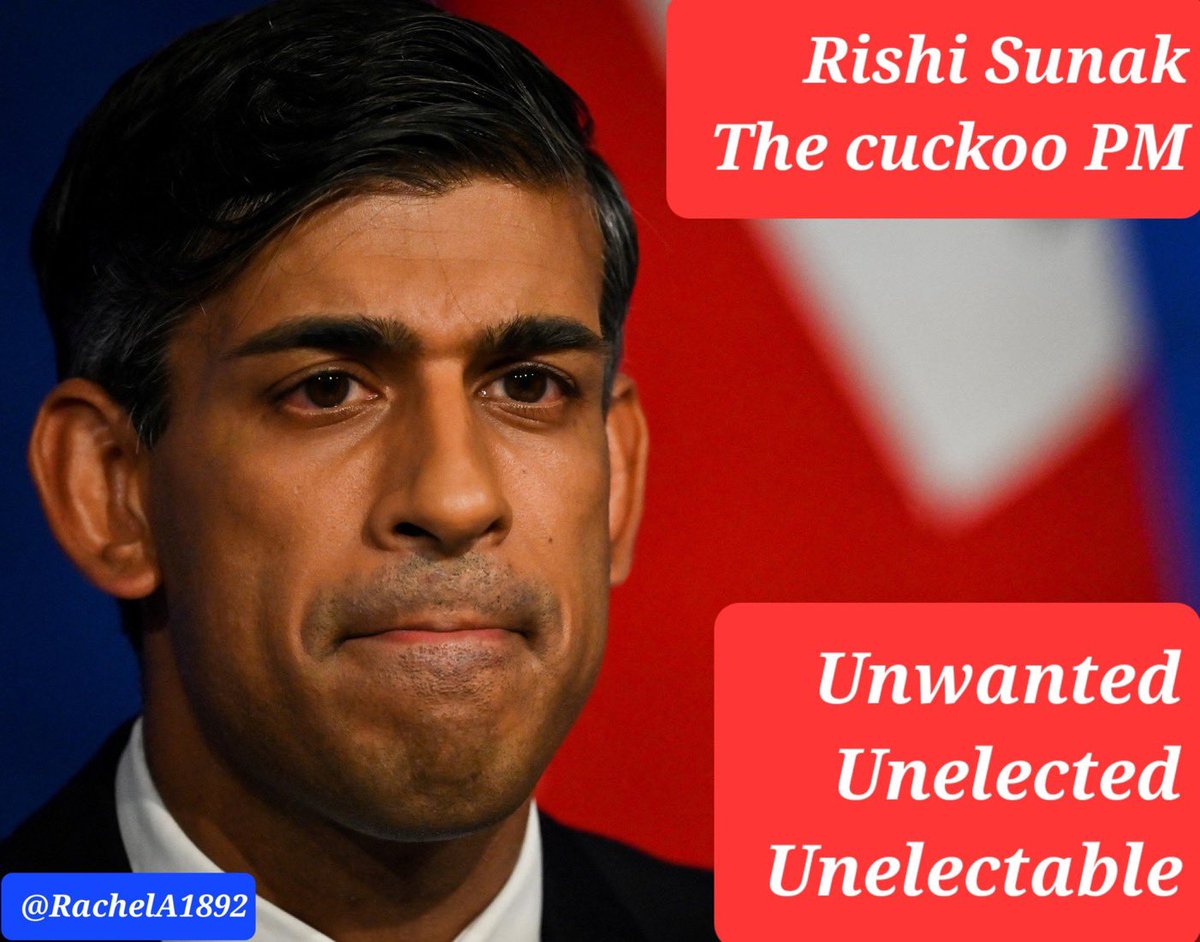 Unwanted, unelected, unelectable. 
Get the cuckoo out of Downing Street. 
#SinkSunak