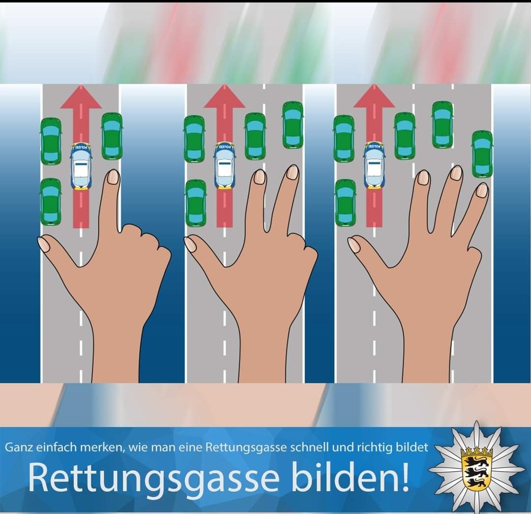 Ganz einfach merken, wie man eine #Rettungsgasse schnell und richtig bildet ‼️‼️