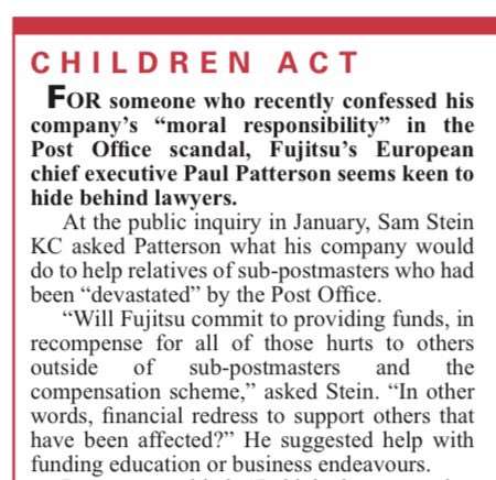 Thank you @rbrooks45 from @PrivateEyeNews for your piece about Lost Chances For Subpostmaster Children. I have made contact again with Paul Patterson from @Fujitsu_Global but still no reply… We still want to meet and discuss a way they can support our group.