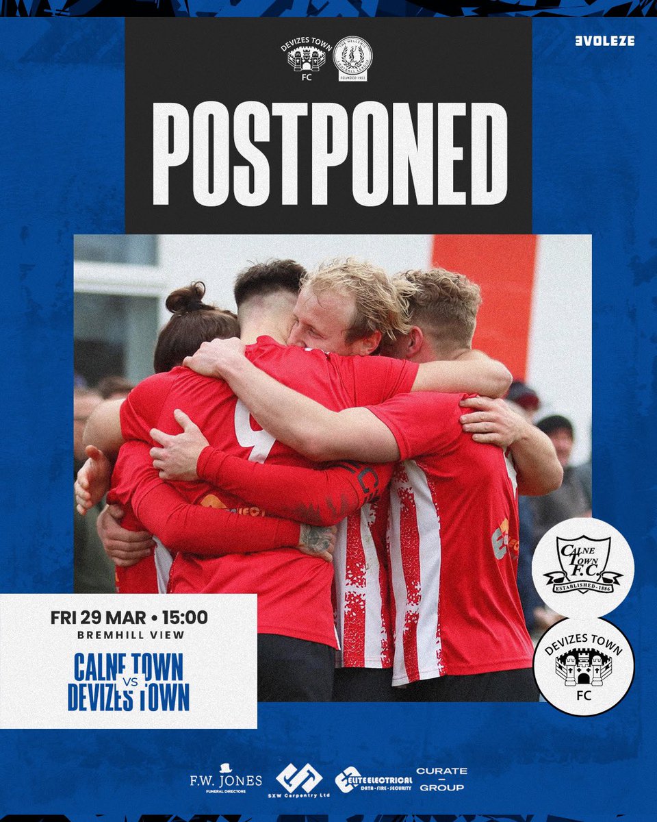 🚨POSTPONED As expected our game away to Calne Town has been postponed due to a waterlogged pitch. New date to be advised soon….. Enjoy your bank holiday weekend everyone 🔴⚪️🔴⚪️