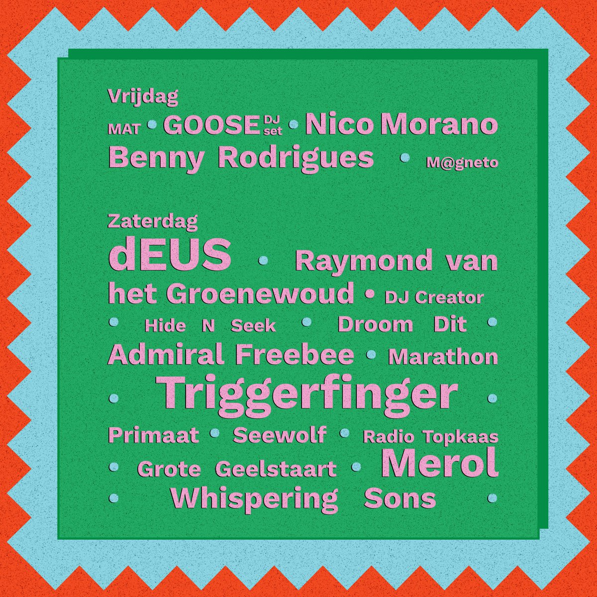 🐣💥 𝗠𝗲𝘁 𝟭𝟯 𝗻𝗶𝗲𝘂𝘄𝗲 𝗻𝗮𝗺𝗲𝗻 𝗸𝗻𝗮𝗹𝗹𝗲𝗻 𝘄𝗲 𝗵𝗲𝘁 𝗽𝗮𝗮𝘀𝘄𝗲𝗲𝗸𝗲𝗻𝗱 𝗶𝗻!
𝘌𝘯 𝘥𝘢𝘢𝘳𝘮𝘦𝘦 𝘪𝘴 𝘩𝘦𝘵 𝘱𝘳𝘰𝘨𝘳𝘢𝘮𝘮𝘢 𝘷𝘰𝘰𝘳 𝘞𝘦𝘪𝘵𝘫𝘦𝘙𝘰𝘤𝘬 2024 𝘤𝘰𝘮𝘱𝘭𝘦𝘦𝘵! 🥳
WeitjeRock.com
#Festivals #zeeland #zeeuwsvlaanderen #vlaanderen