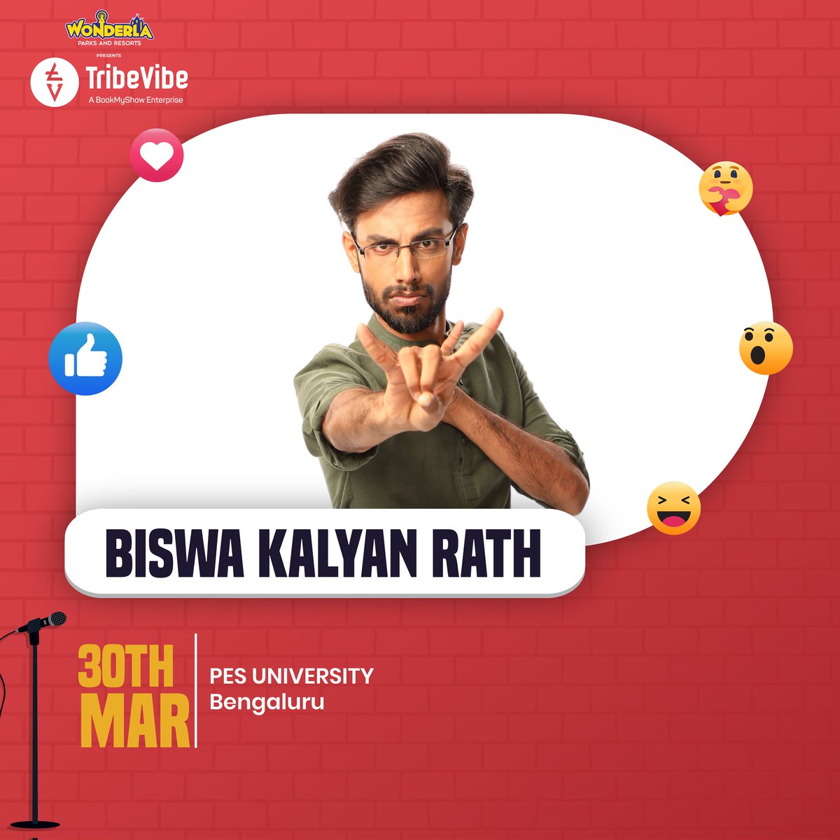 BENGALURU! @BiswaKalyanRath is all set to take the spotlight with his humor-packed performance🤩

We'll see you at PES University, Bengaluru on 30th March 🙌🏼

#tribevibe #biswa #biswakalyan #standupcomedy #standup #indiancomic #bengaluru #bengalurufest #collegefestival