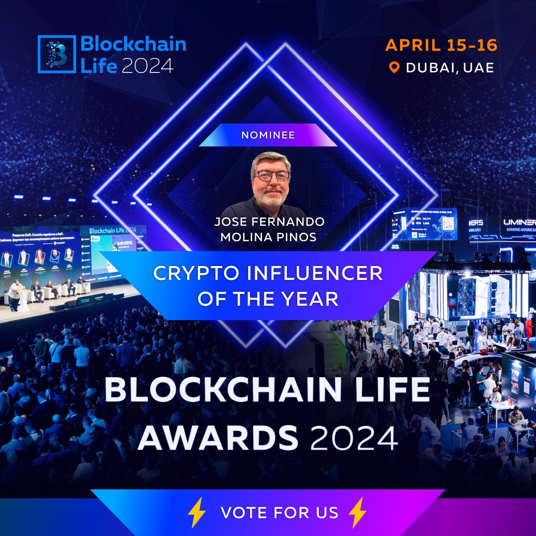 Estoy nominado a los premios Blockchain Life de Dubai, solo teneis que ir a este enlace voting.blockchain-life.com y votar !!