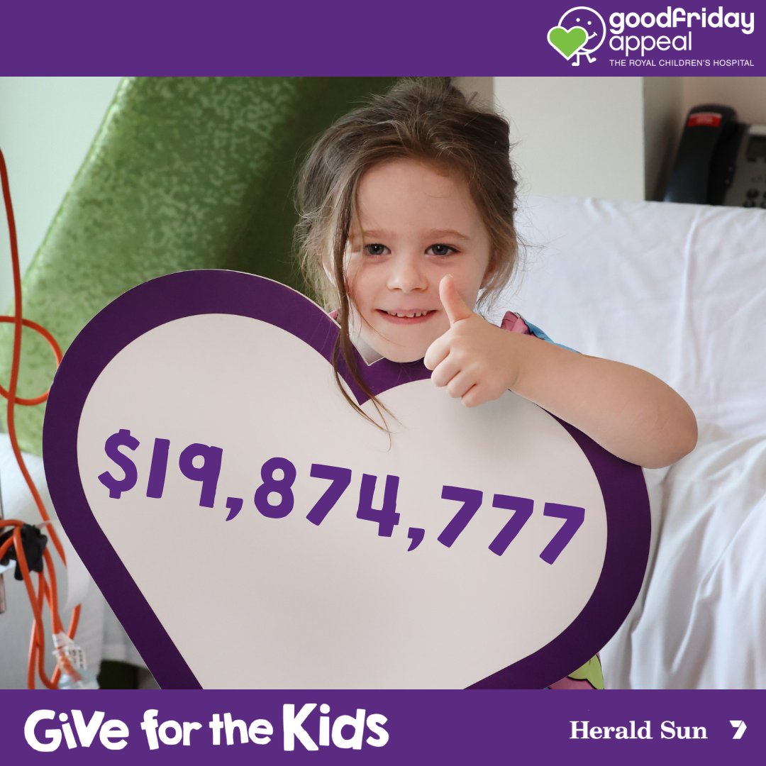 Amazing stuff!The 10:30pm tally is $19,874,777. You can still make your donation count and help make kids smile. Call 1300 277 325 or go to our website at hubs.li/Q02r84Zj0