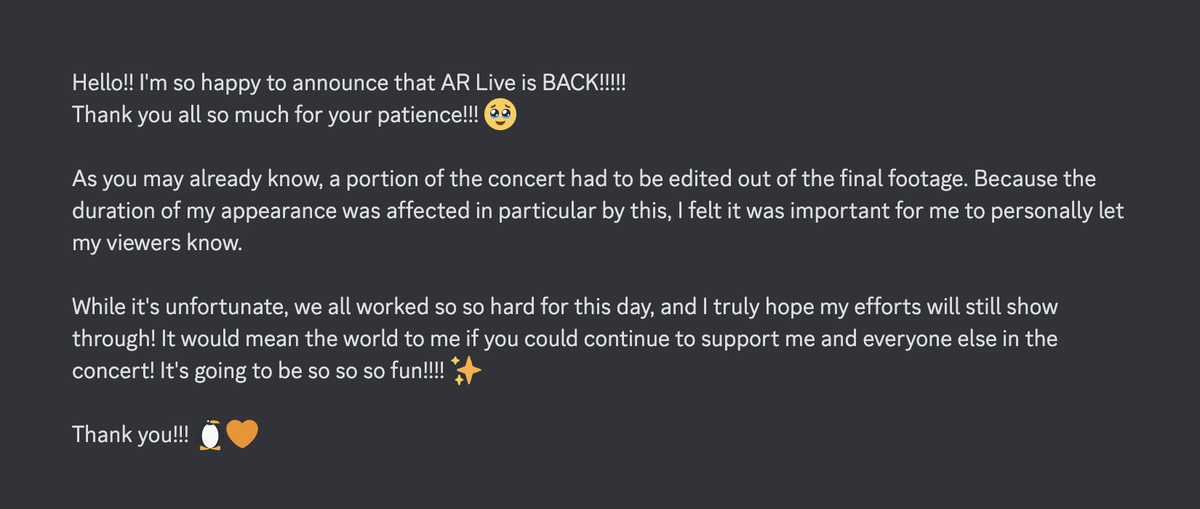 Petra_Gurin's tweet photo. AR LIVE IS BACK!!!!!!!! 🧡🧡🧡
if pentomos could read the following message from me, i would really appreciate it! (sorry i couldn't find a way to fit it in the word limit so i had to use an image dsjfkdj)

thank you!!! https://t.co/UgyYMpg9kI