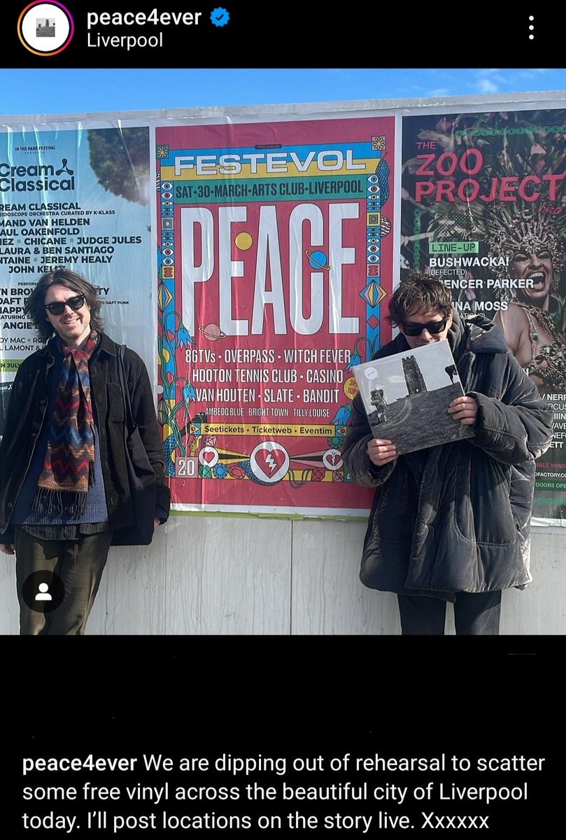 LIVERPOOL 👀

@PEACE4EVEREVER are in our city today ahead of their #FestEvol24 headline set TOMORROW @artsclublpool and they're dropping some beautiful free vinyl at locations around the city...

Check their Instagram stories for live locations 👇
instagram.com/peace4ever?igs…
