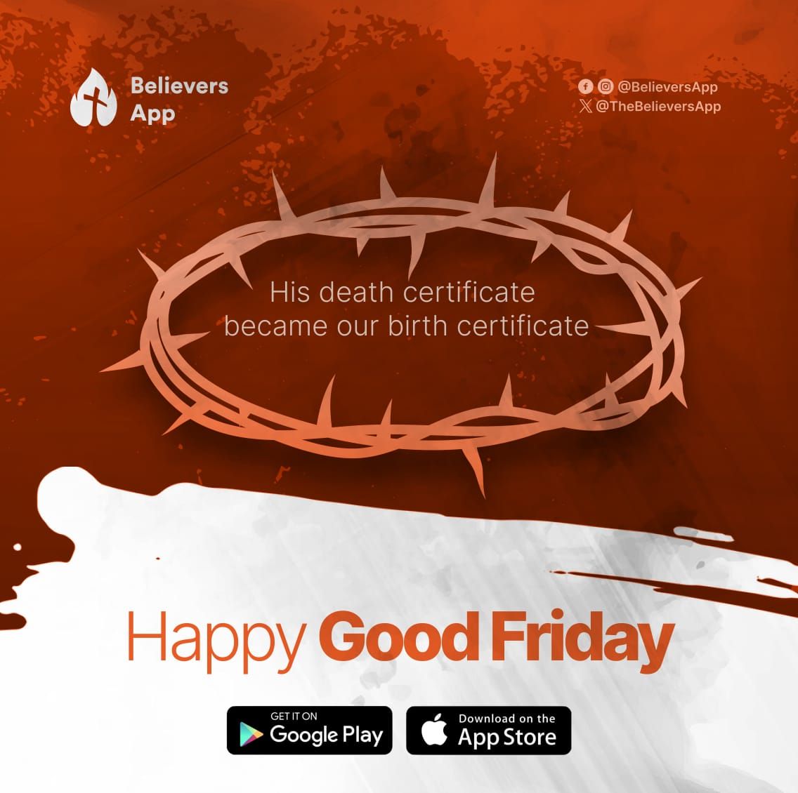 Jesus' death certificate became our birth certificate into the family of God.

Happy Good Friday!

#Believersapp
#HappyGoodFriday
#Jesusisalife